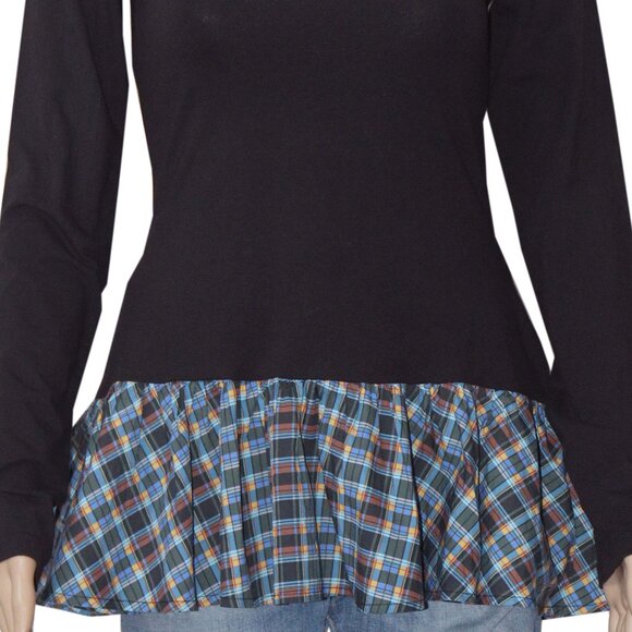 Maeve Long-Sleeve Peplum Top Anthropologie Black Ruffle Pullover XS - Picture 4 of 7